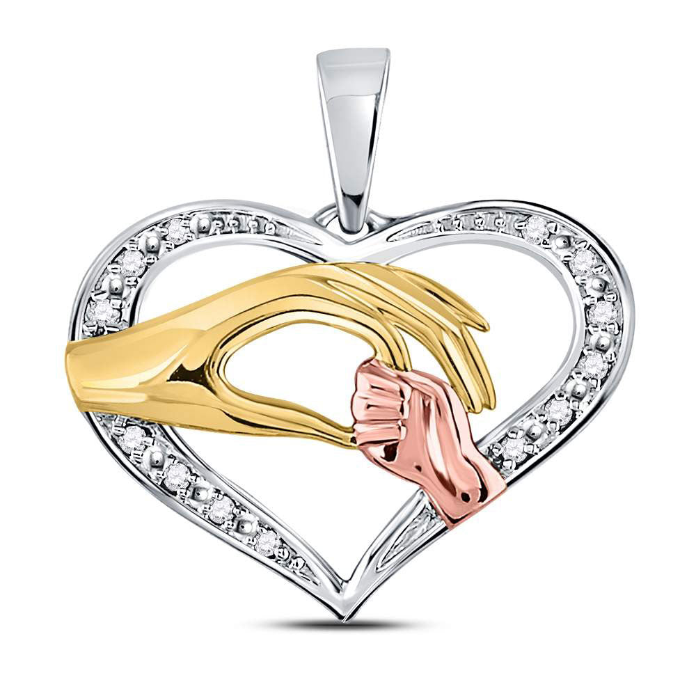 10Kt Tri-Tone Gold 1/12Ct-Dia Gift Heart Pendant (2.07 grams)