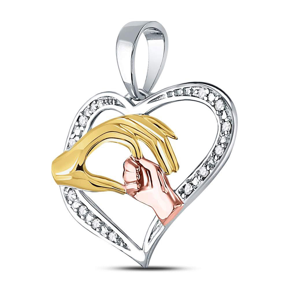 10Kt Tri-Tone Gold 1/12Ct-Dia Gift Heart Pendant (2.07 grams)