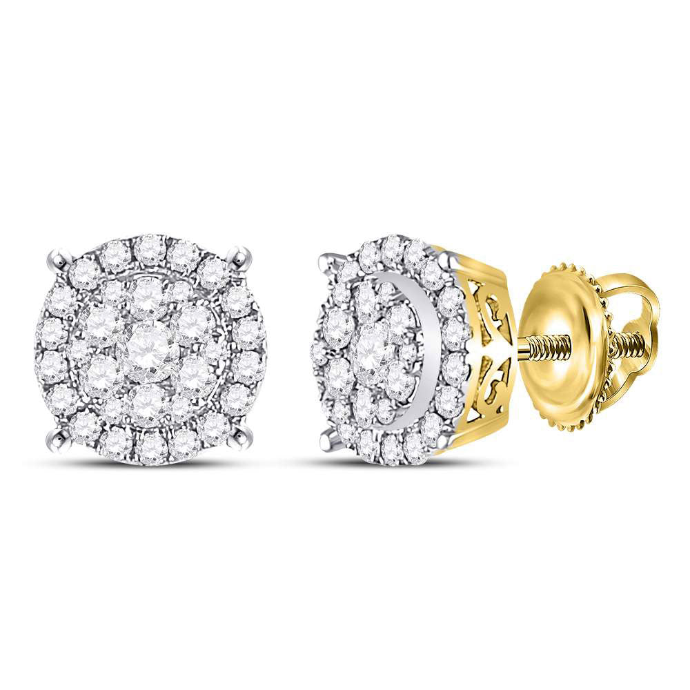 Gold Circle Cluster Earrings 1/2 Cttw Round Natural Diamond Womens (1.53 grams)