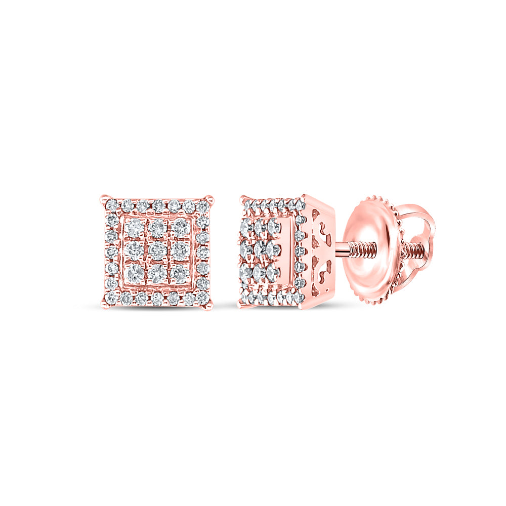 14Kt Rose Gold Womens Round Diamond Square Cluster Earrings 1/4 Cttw (0.82 grams)