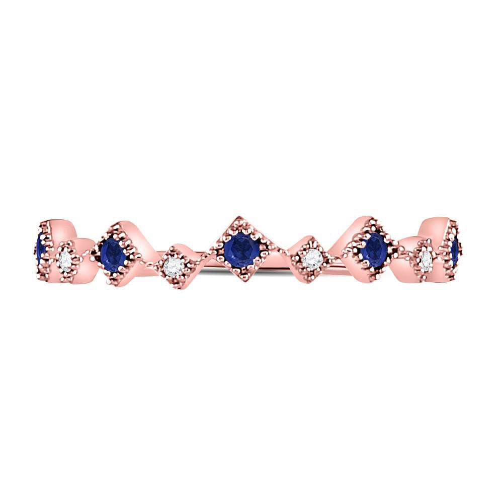 0.03Ctw-Diamond 1/10Ct-Sapphire Gemstone Stackable Band (1.18 grams)
