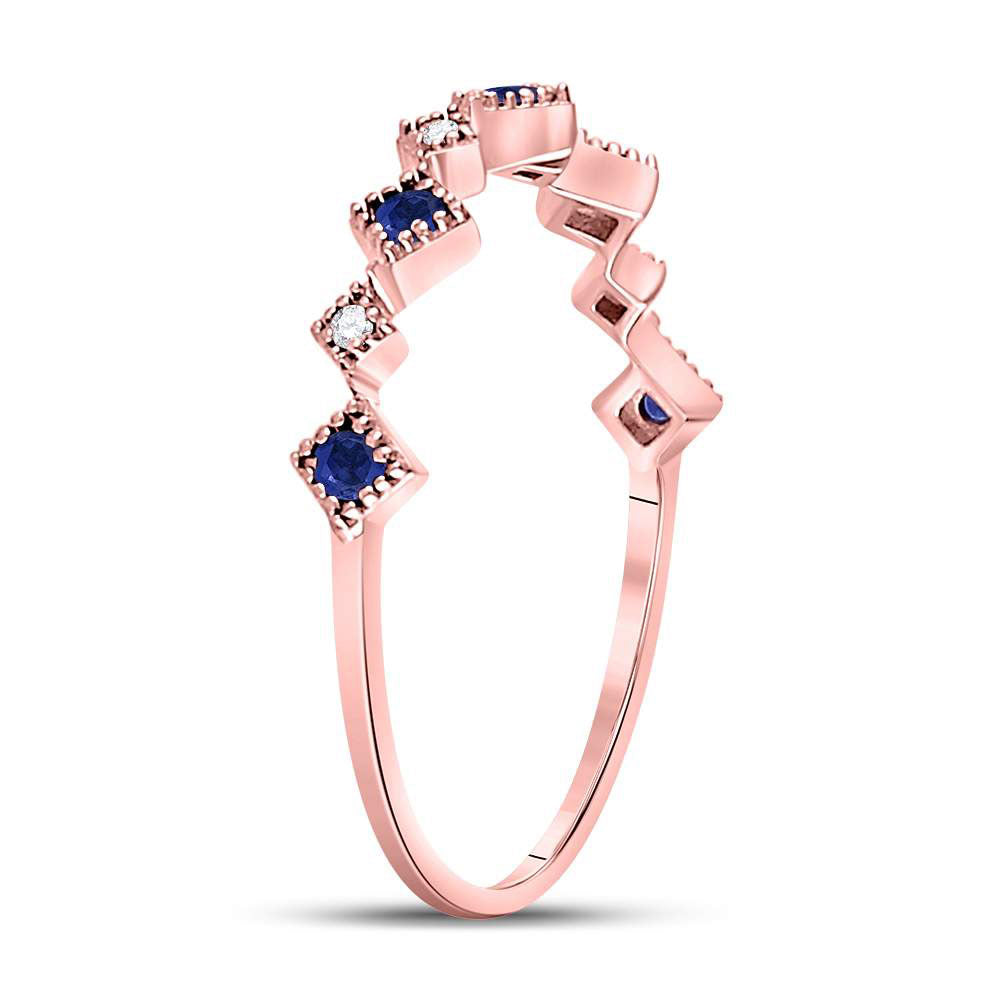 0.03Ctw-Diamond 1/10Ct-Sapphire Gemstone Stackable Band (1.18 grams)