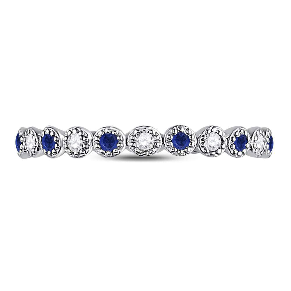 10Kt White Gold 1/12Ctw Diamond 1/10Ct-Sapphire Gemstone Stackable Band (2.57 grams)