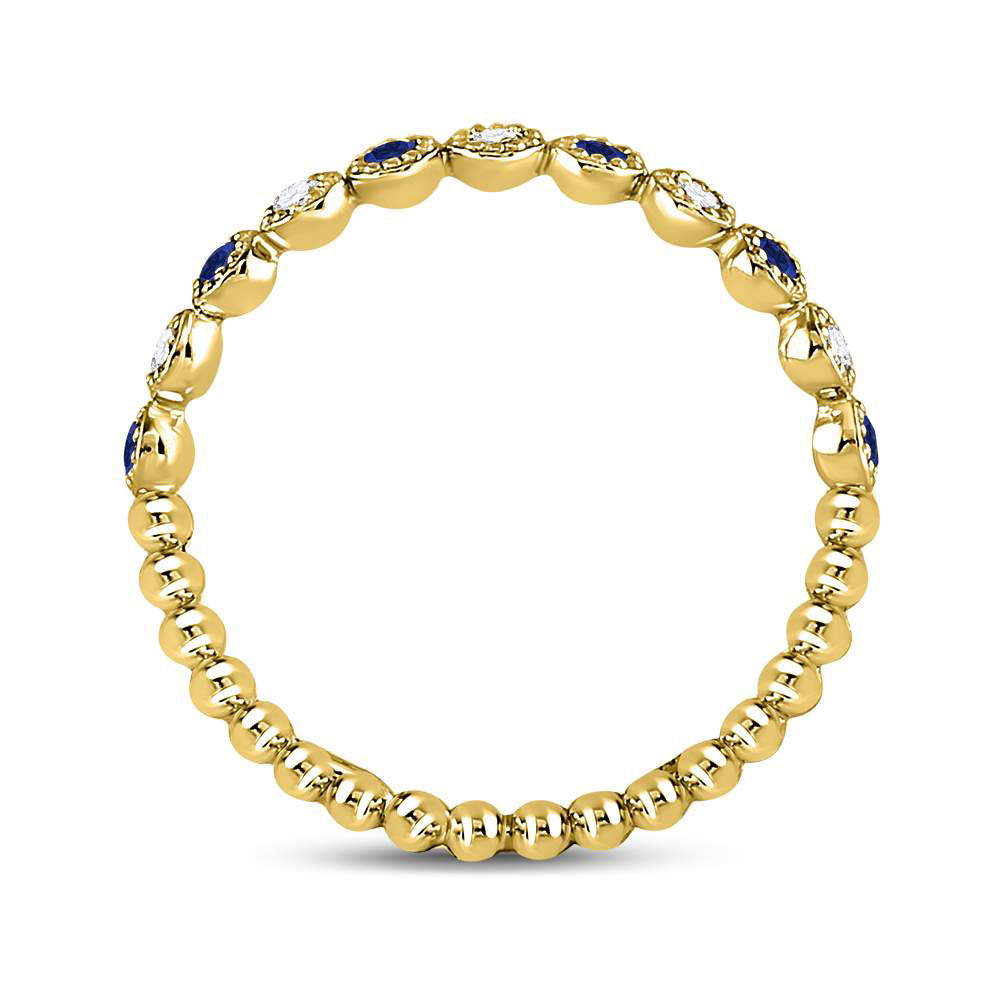 10Kt Yellow Gold 1/12Ctw Diamond 1/10Ct-Sapphire Gemstone Stackable Band (2.57 grams)