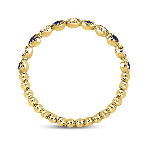 10Kt Yellow Gold 1/12Ctw Diamond 1/10Ct-Sapphire Gemstone Stackable Band (2.57 grams)
