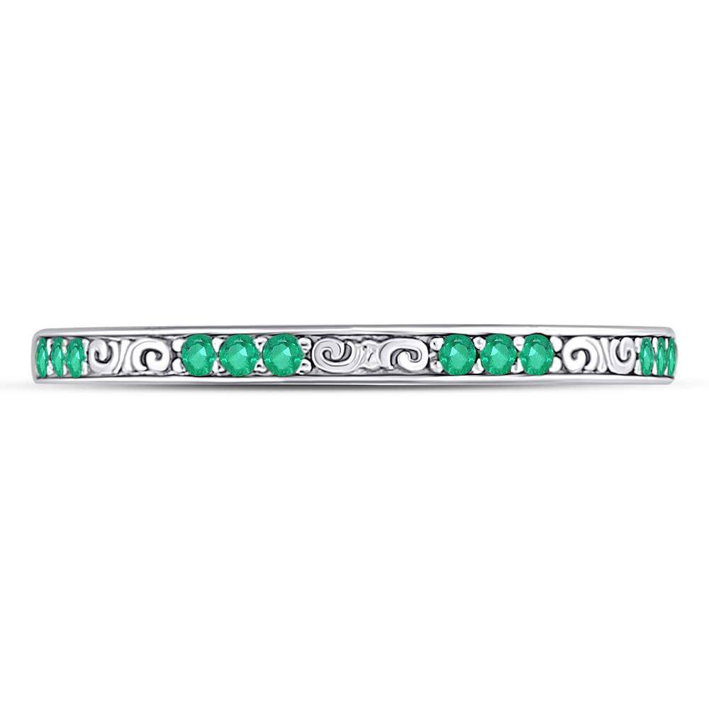 10Kt White Gold 1/8Ctw Diamond Emerald Gemstone Stackable Band