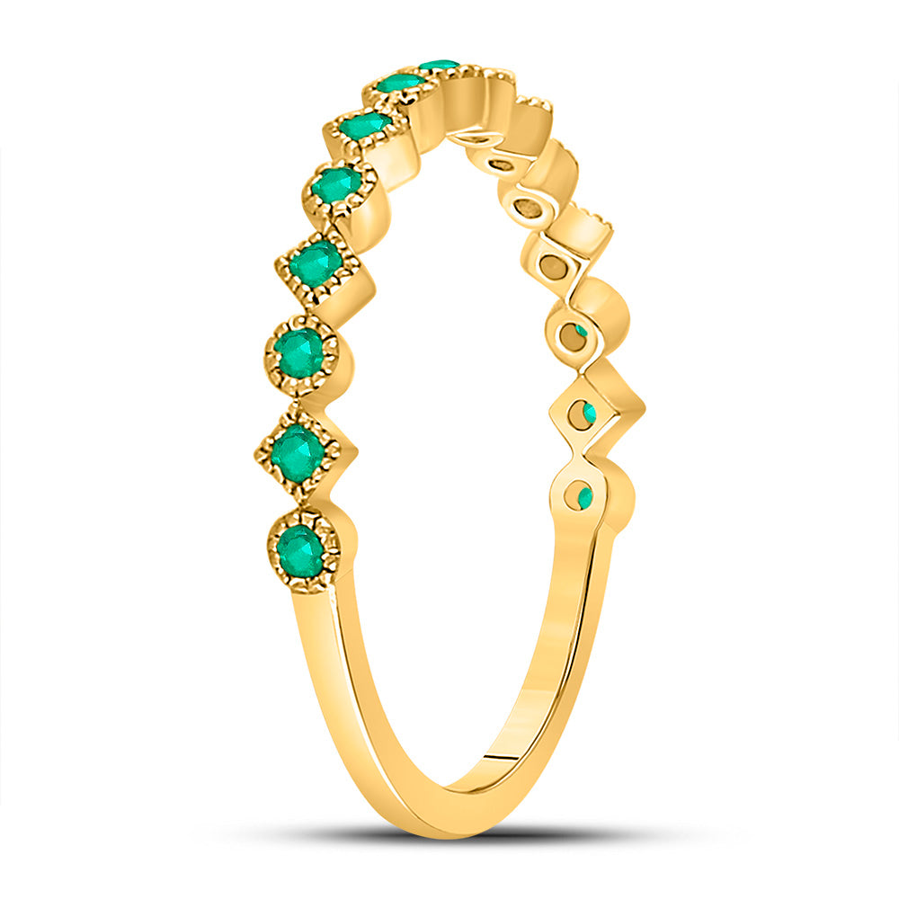 10Kt Yellow Gold 1/5Ctw Diamond Emerald Gemstone Stackable Band