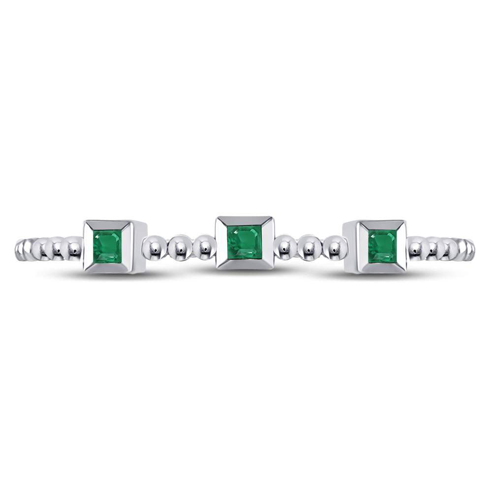 10Kt White Gold 0.036Ct-Emerald Gemstone Stackable Band