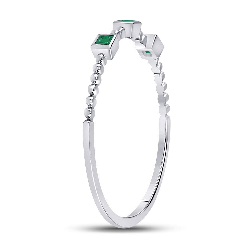 10Kt White Gold 0.036Ct-Emerald Gemstone Stackable Band