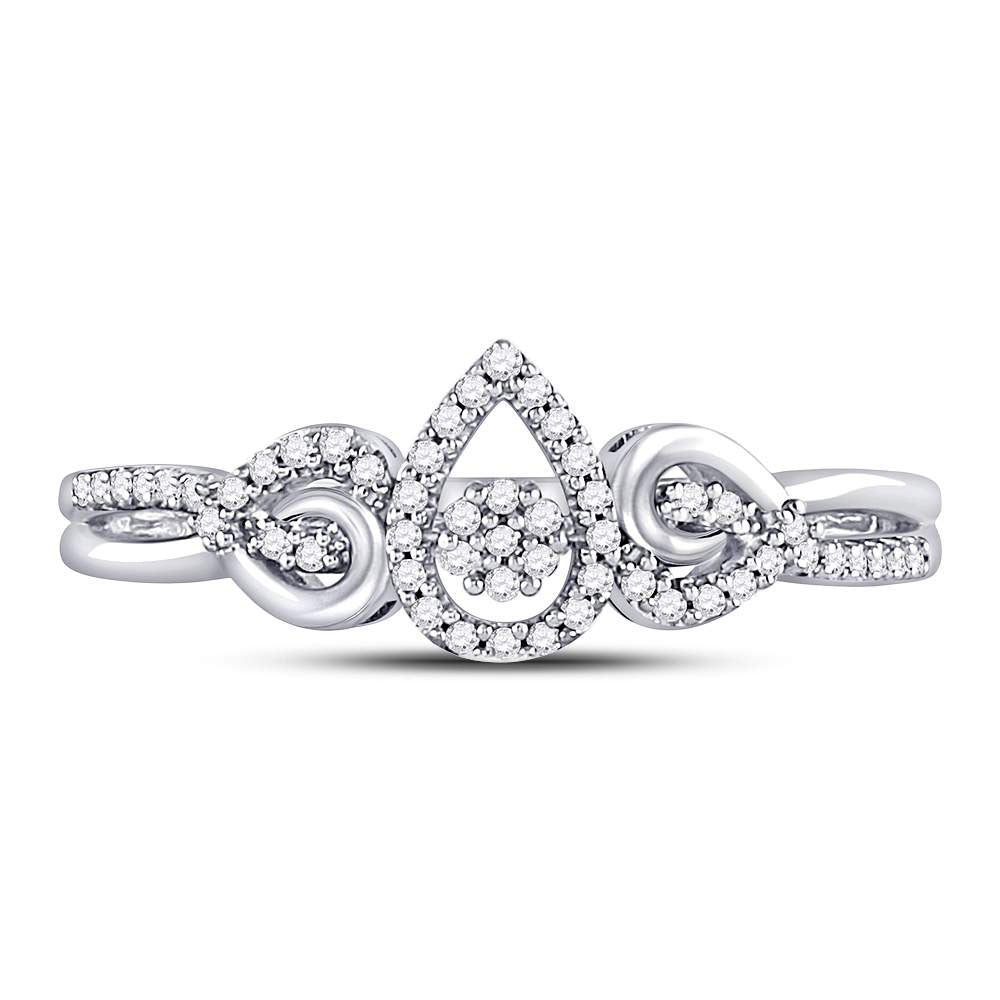 10Kt White Gold Womens Round Diamond Teardrop Cluster Curl Ring 1/8 Cttw (2.41 grams)