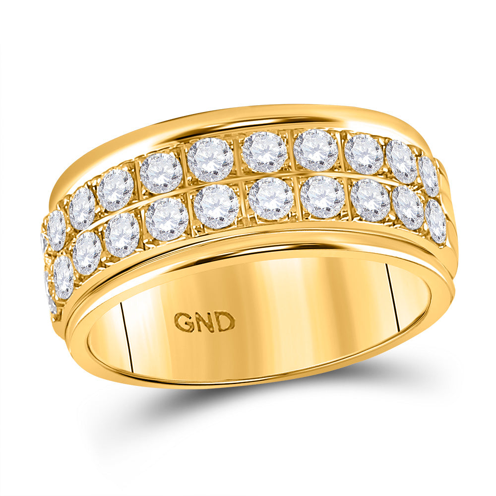 Gold Double Row Band Ring 1 Cttw Round Natural Diamond Womens (6.39 grams)