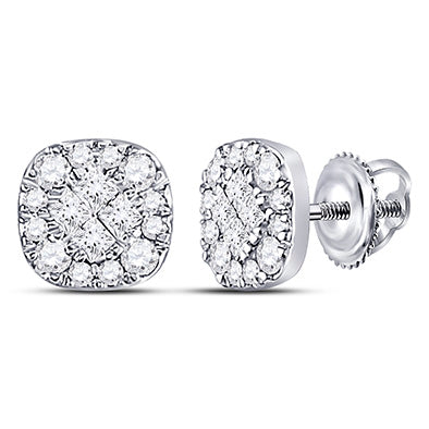 14Kt White Gold Womens Princess Diamond Fashion Cluster Earrings 1/4 Cttw (0.62 grams)