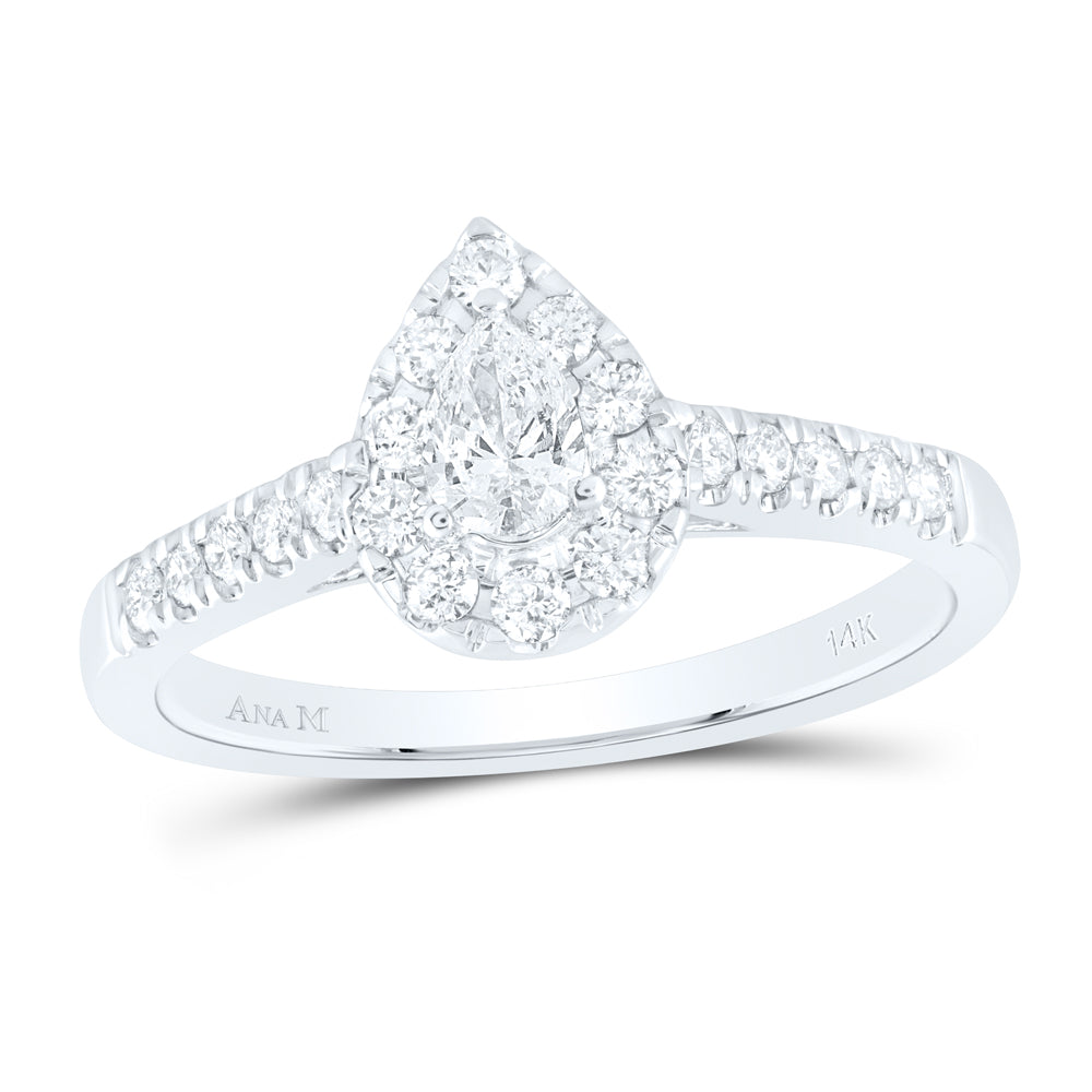 14Kt White Gold Womens Pear Diamond Solitaire Bridal Wedding Engagement Ring 1/2 Cttw (Certified) (2.93 grams)