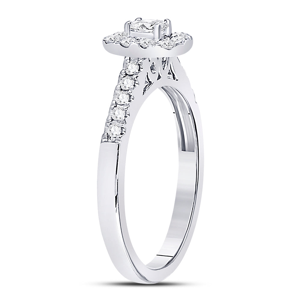 14Kt White Gold 1/2Ct-Dia Ana M 1/5Ct-Coval Single Halo Engagement Ring (3.02 grams)