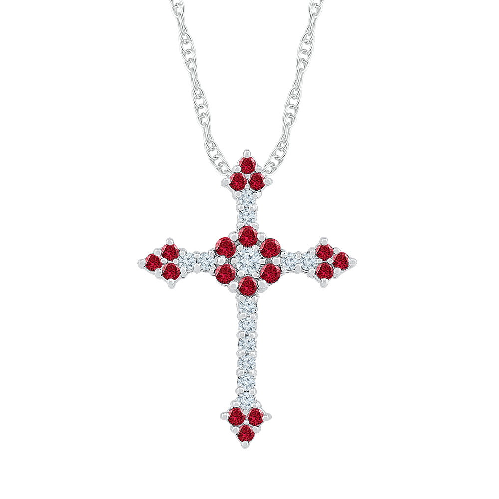 1 Ctw Diamond Ru Synthetic Gemstone Cross Pendant (1.83 grams)