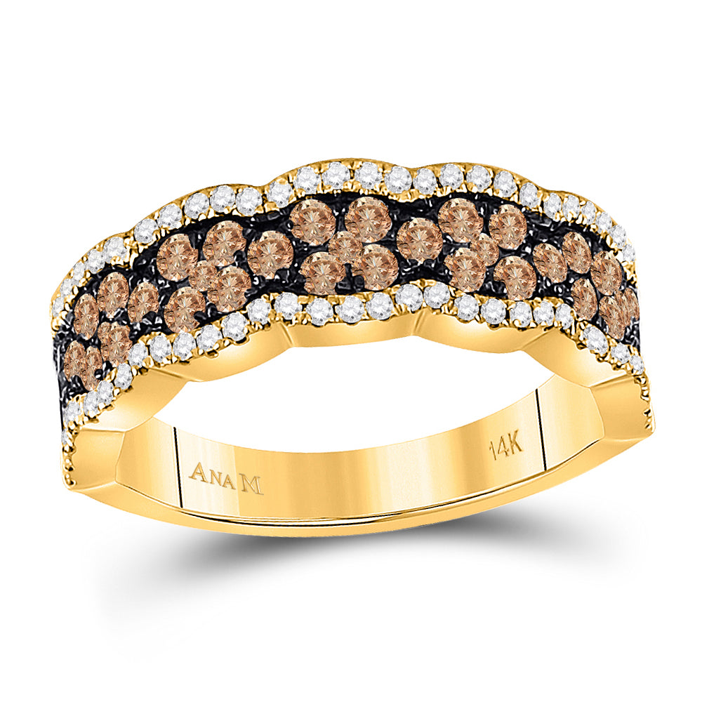 Gold Fashion Band Ring 1 Cttw Round Brown Diamond Womens (4.76 grams)