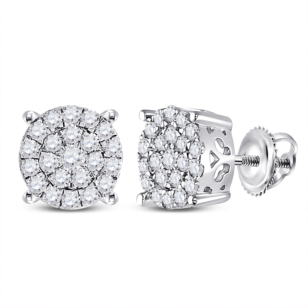 14Kt White Gold Womens Round Diamond Fashion Cluster Earrings 1.00 Cttw (3.01 grams)