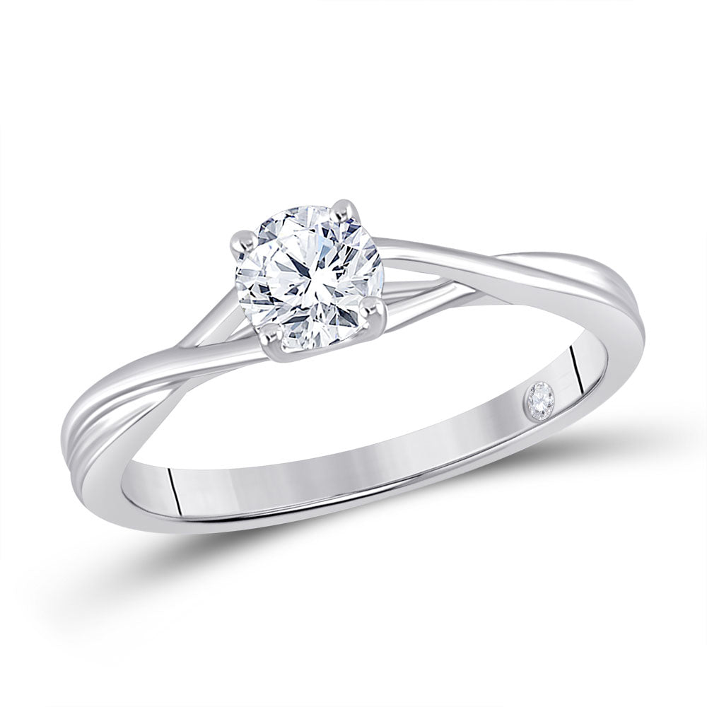 14Kt White Gold Womens Round Diamond Solitaire Bridal Wedding Engagement Ring 1/2 Cttw (Certified) (2.78 grams)
