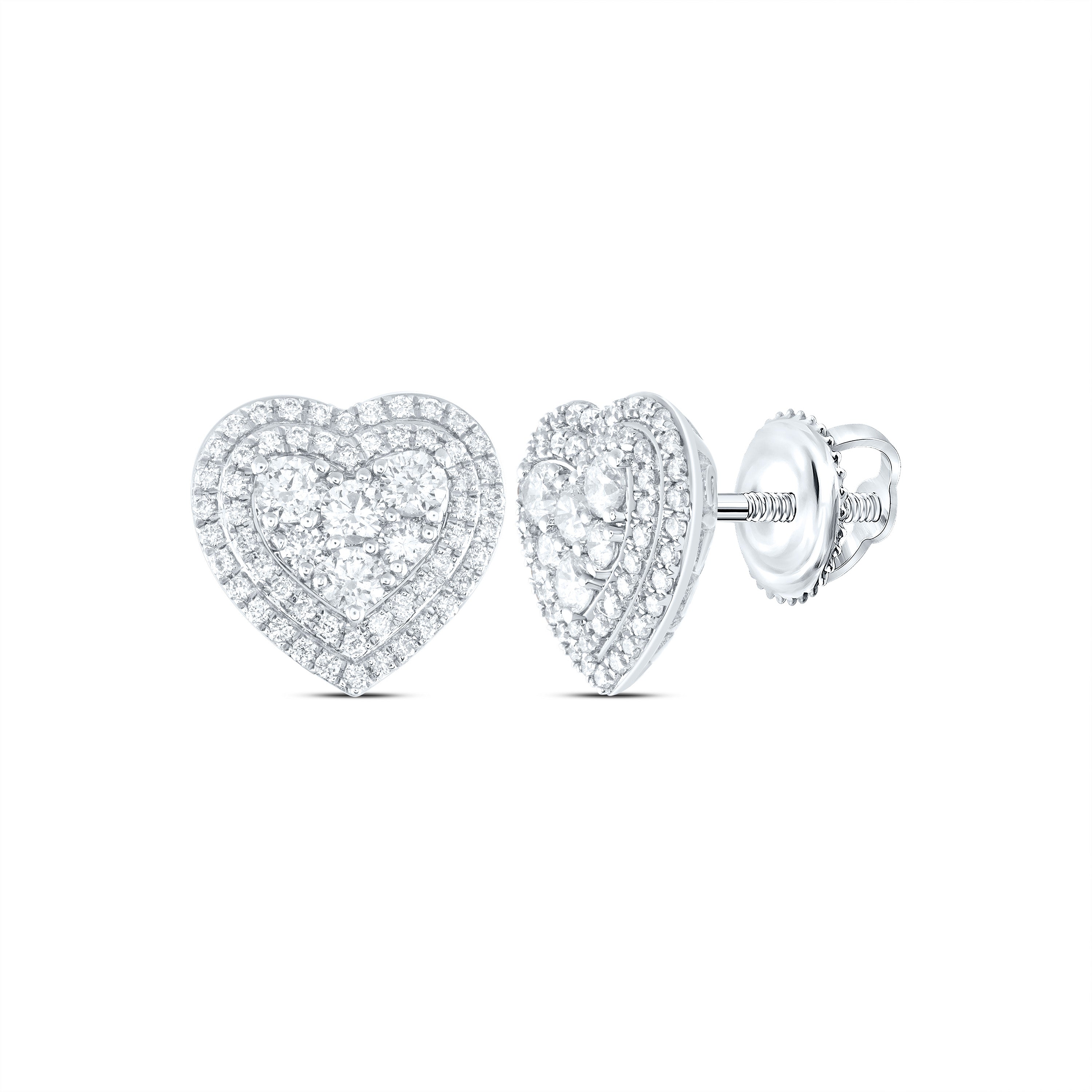 14Kt White Gold Womens Round Diamond Halo Cluster Heart Earrings 1.00 Cttw (2.6 grams)