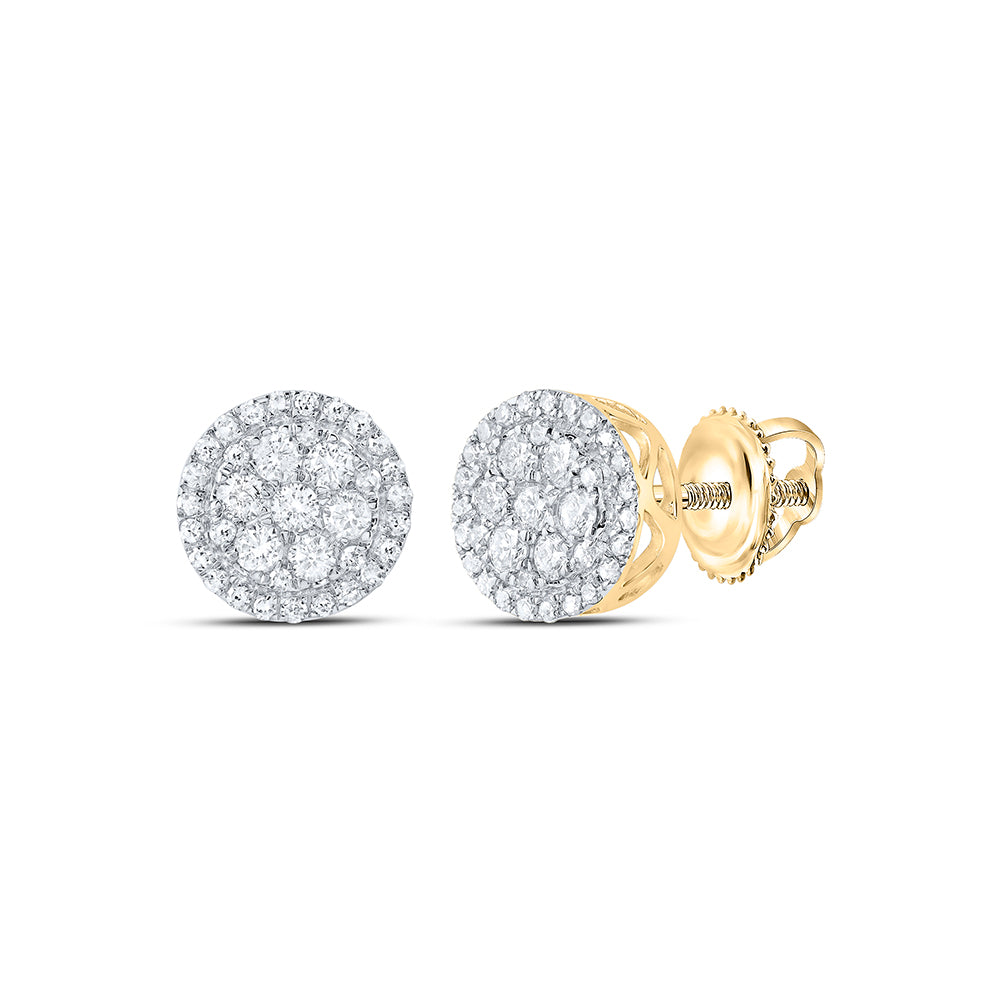 Gold Flower Cluster Earrings 1/2 Cttw Round Natural Diamond Womens (1.26 grams)