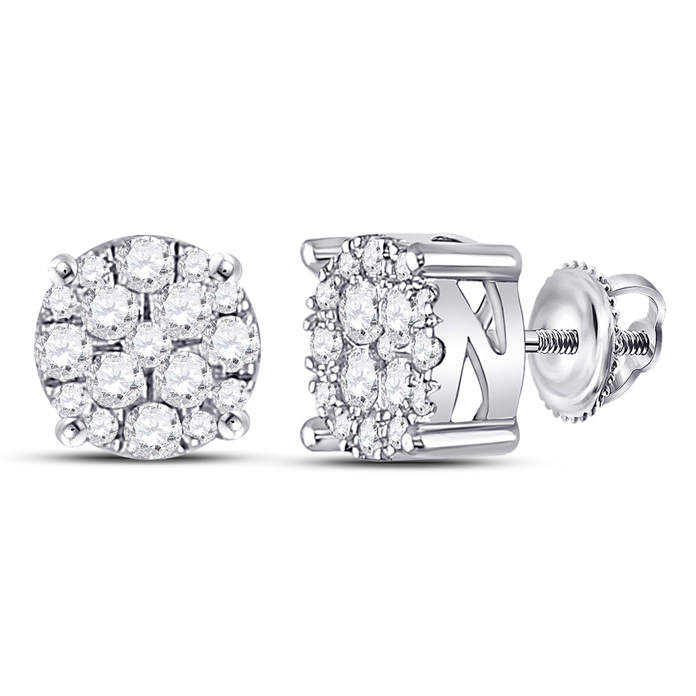 10Kt White Gold Womens Round Diamond Fashion Cluster Earrings 1/4 Cttw (0.79 grams)