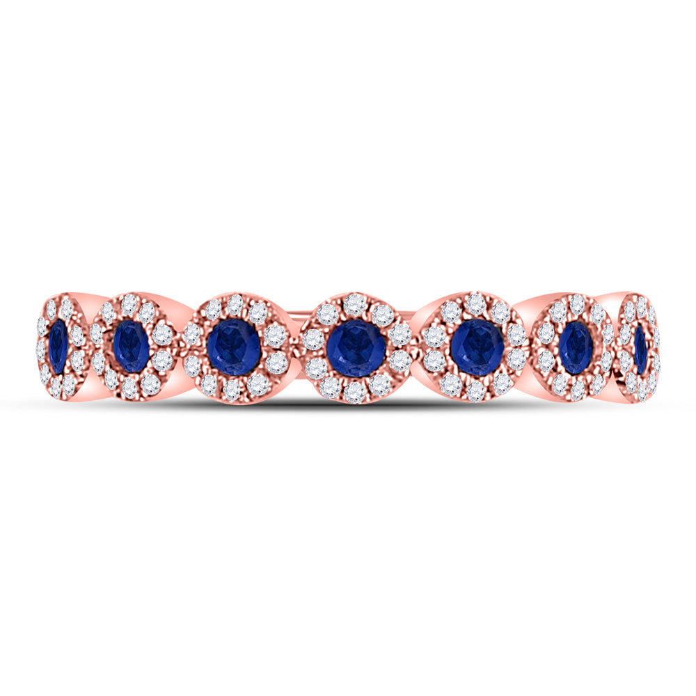 10Kt Rose Gold 1/5Ct Diamond 1/4Ct-Sapphire Gemstone Stackable Band (3.17 grams)