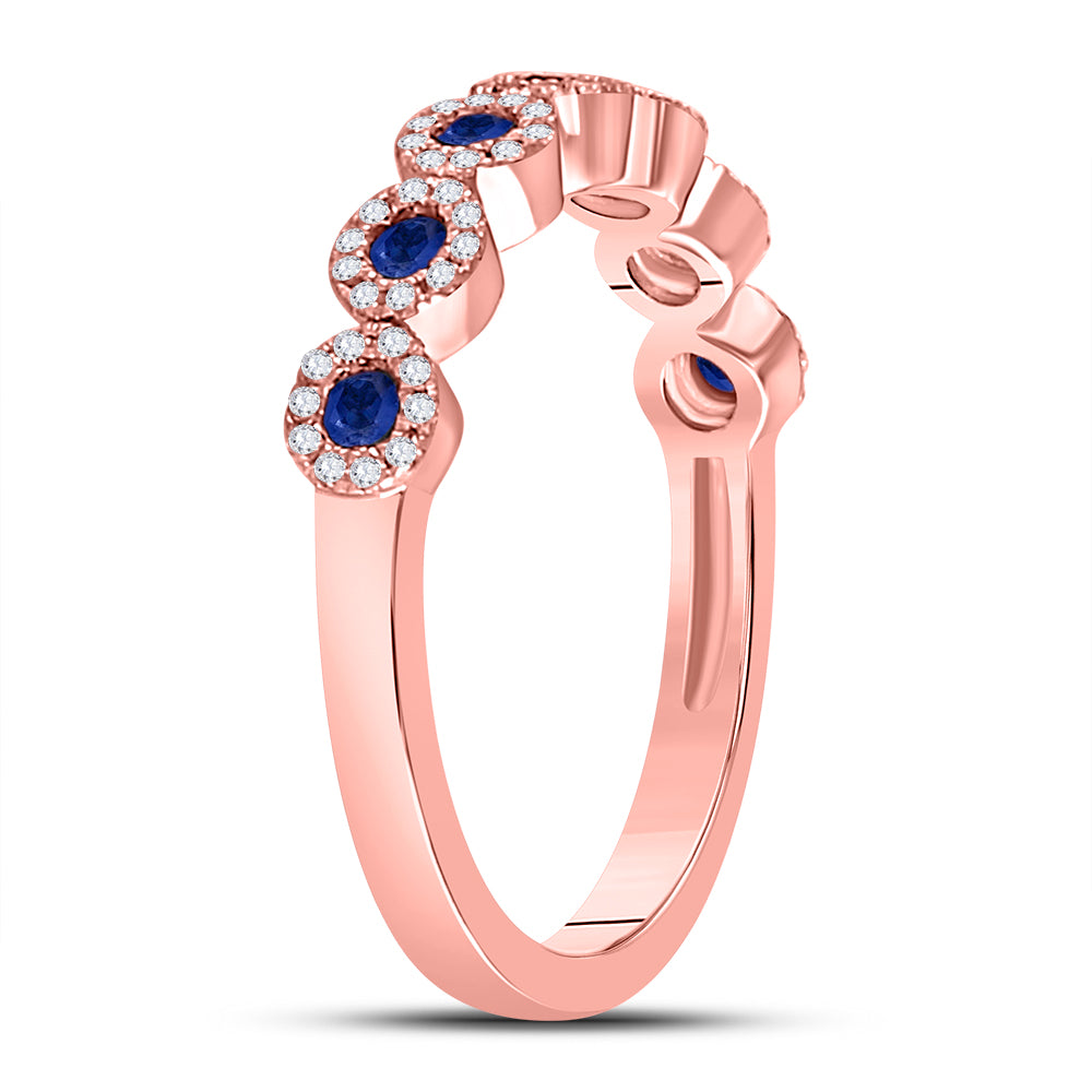 10Kt Rose Gold 1/5Ct Diamond 1/4Ct-Sapphire Gemstone Stackable Band (3.17 grams)