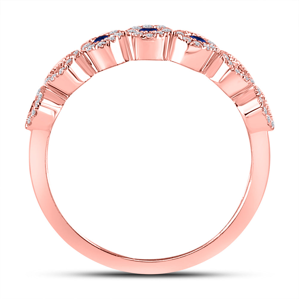 10Kt Rose Gold 1/5Ct Diamond 1/4Ct-Sapphire Gemstone Stackable Band (3.17 grams)