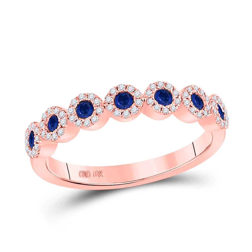 10Kt Rose Gold 1/5Ct Diamond 1/4Ct-Sapphire Gemstone Stackable Band (3.17 grams)
