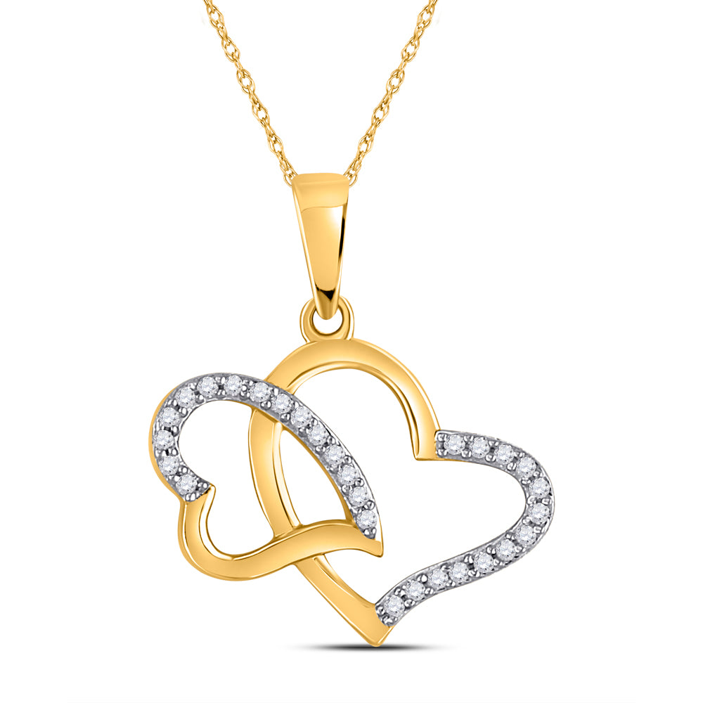 Gold Double Heart Pendant 1/6 Cttw Round Natural Diamond Womens (1.42 grams)