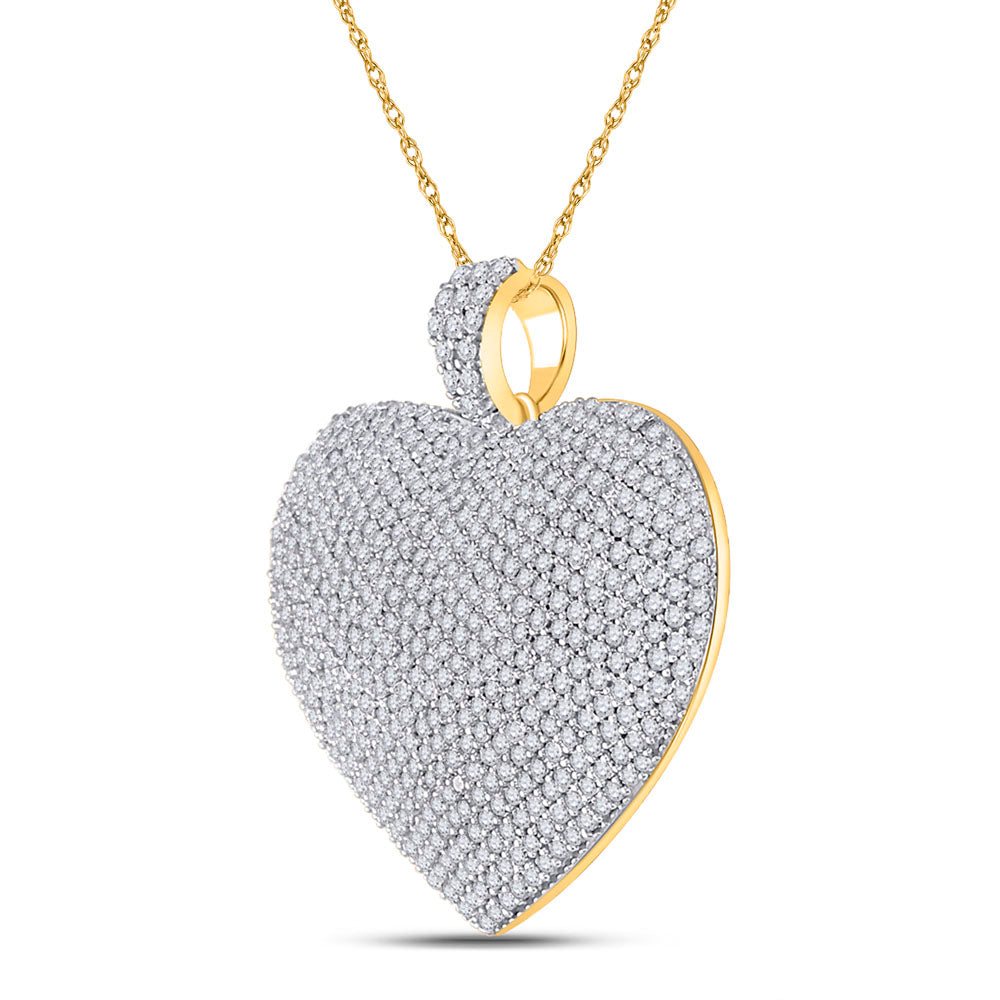 Gold Charmed Heart Pendant 2 Cttw Round Natural Diamond Womens (9.67 grams)