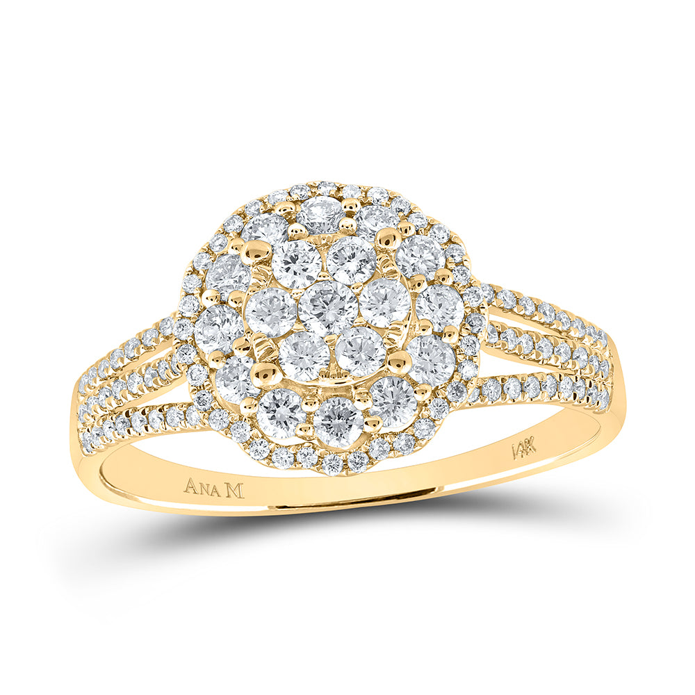 Gold Halo Flower Cluster Ring 7/8 Cttw Round Natural Diamond Womens (3.56 grams)