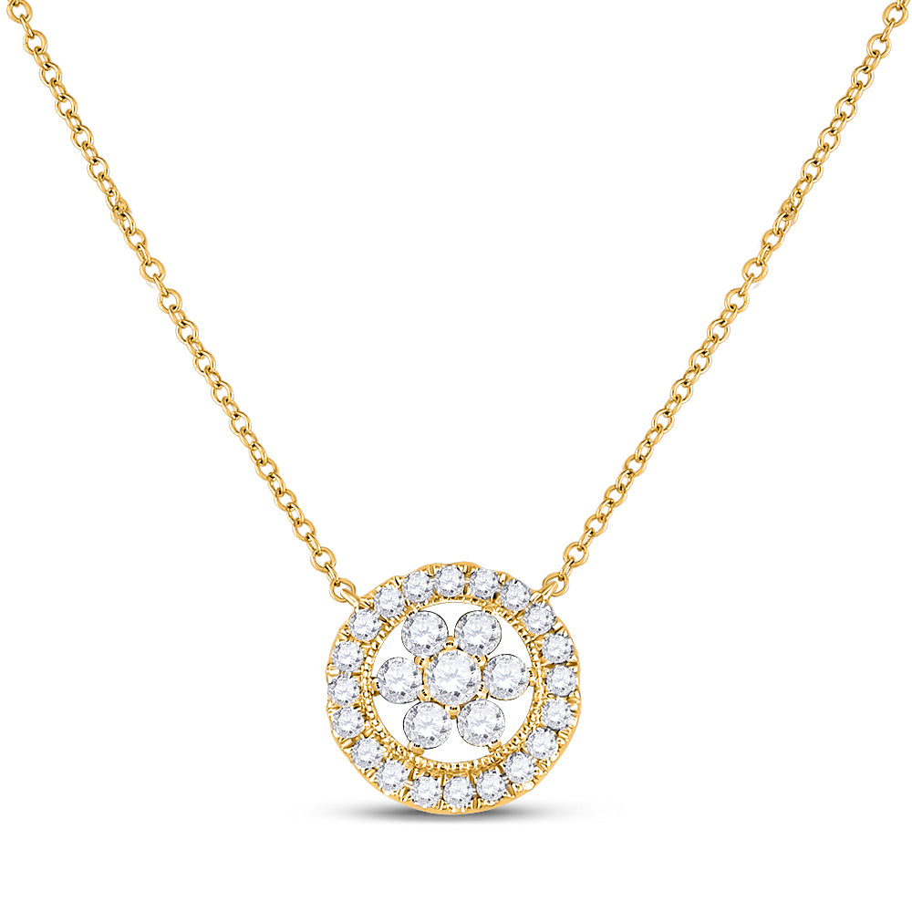 Gold Floral Cluster Necklace 1/3 Cttw Round Natural Diamond Womens (1 grams)