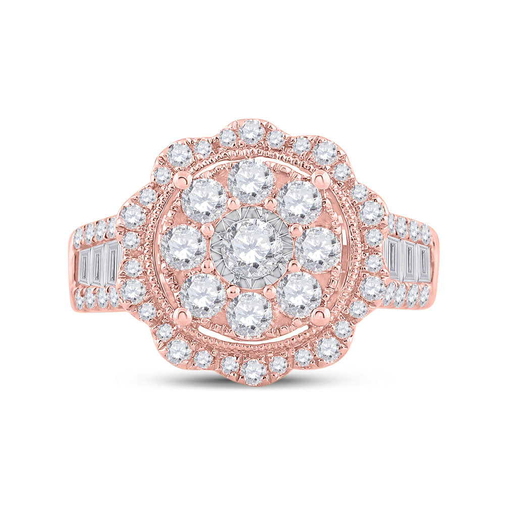14Kt Rose Gold Womens Round Diamond Floral Cluster Bridal Wedding Engagement Ring 1-5/8 Cttw (7.32 grams)
