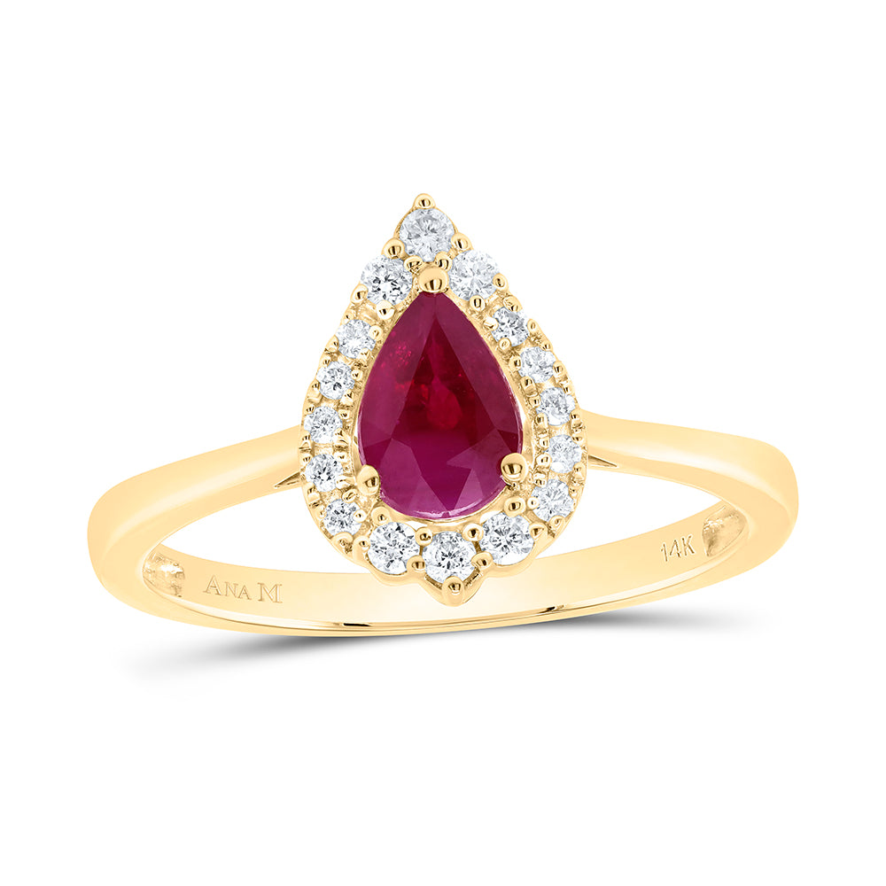 14Kt Yellow Gold 1/8Ctw-Dia Ana M 6.5X4.5Mm Ruby Pear Nat Gem Ring (2.67 grams)
