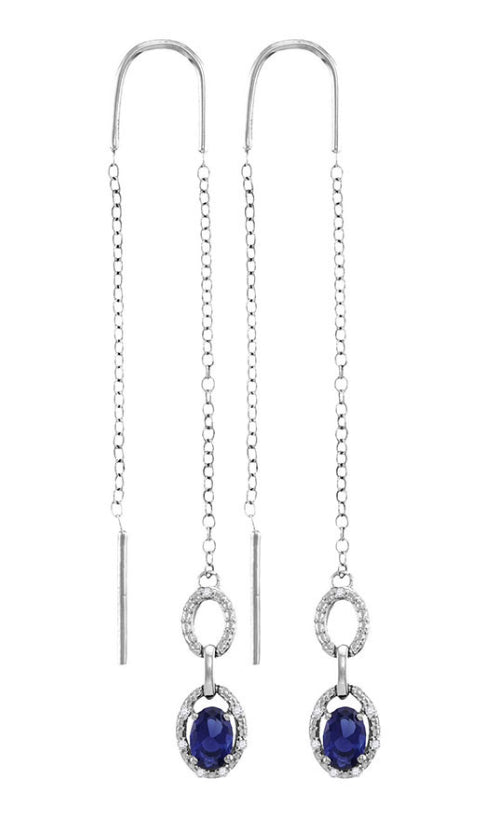 1/12 Ctw-Diamond 3/4 Ct Blu Sap Threader Earring (0.01 grams)