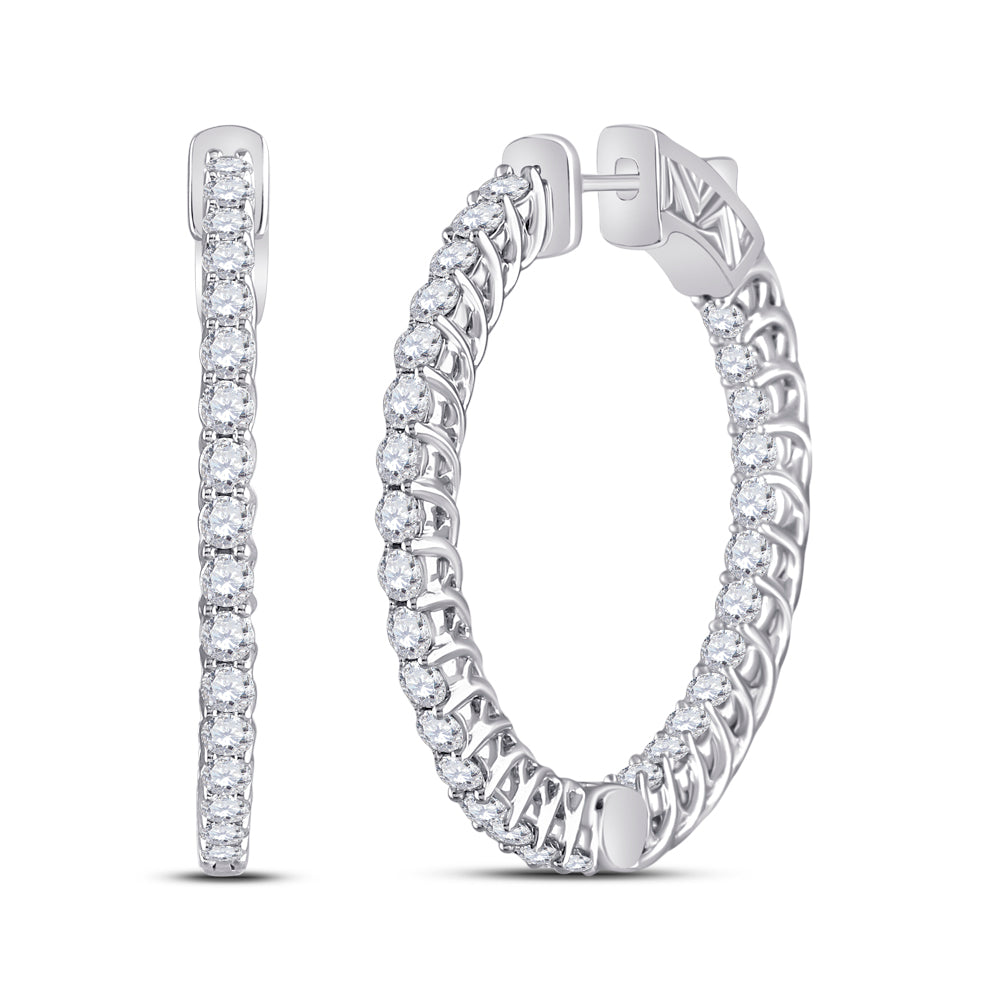 14Kt White Gold Womens Round Diamond Single Row Hoop Earrings 3.00 Cttw (15.55 grams)