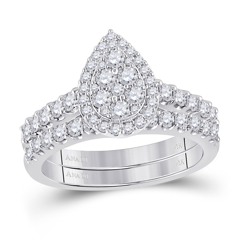 14Kt White Gold Womens Round Diamond Bridal Wedding Engagement Ring Band Set 1.00 Cttw (6.65 grams)