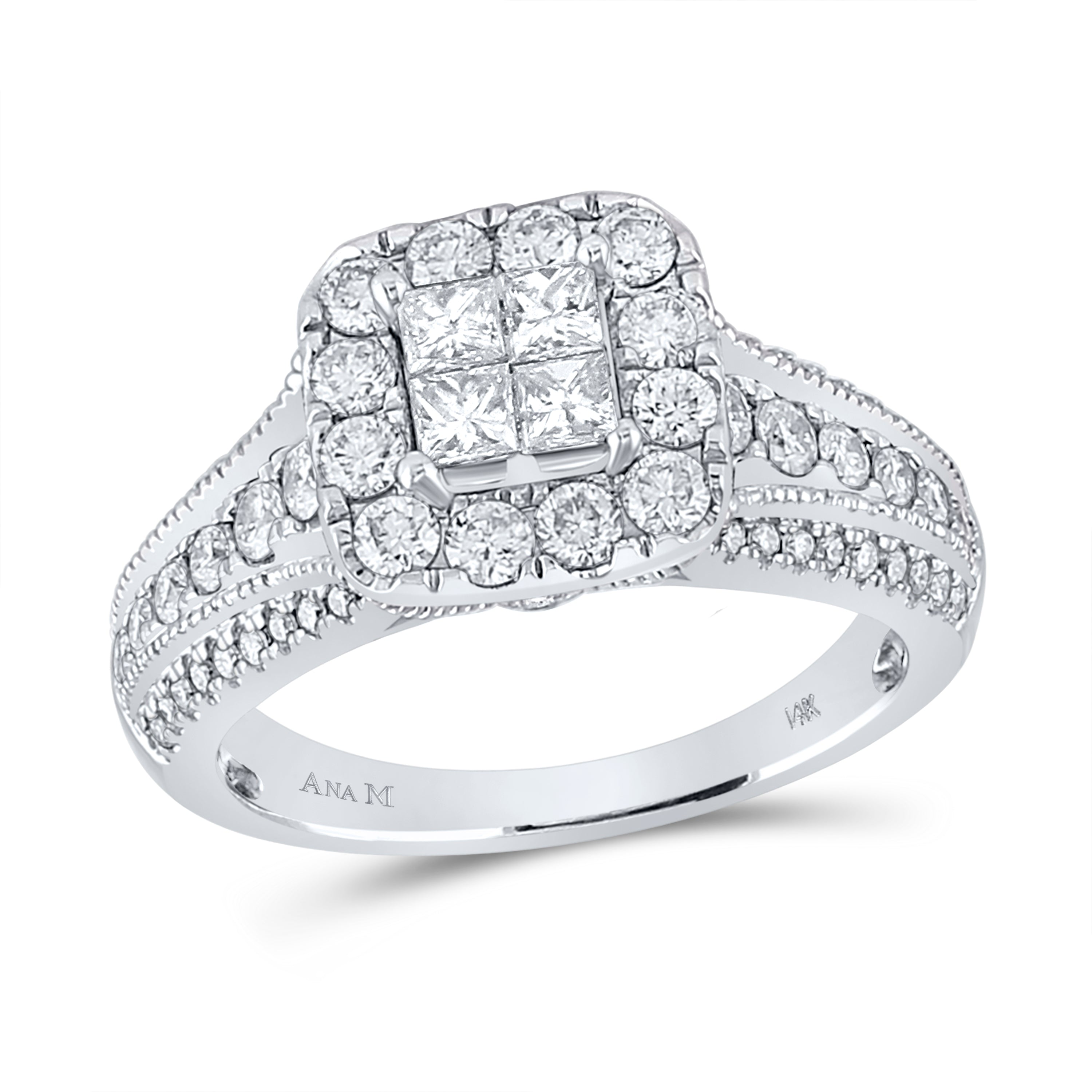 14Kt White Gold 1 1/3Ct-Dia Ana M Bridal Tessera Ring (5.88 grams)