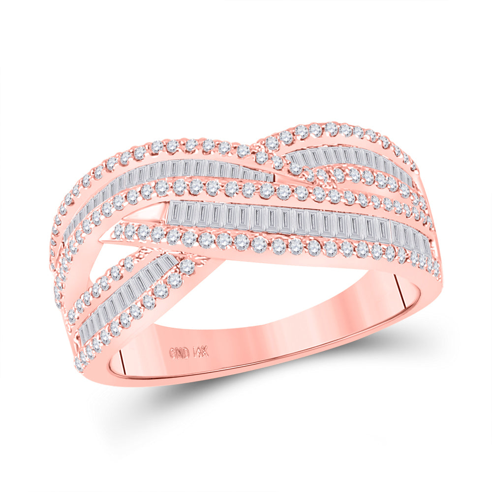 14Kt Rose Gold Womens Baguette Diamond Crossover Cocktail Ring 7/8 Cttw (4.73 grams)