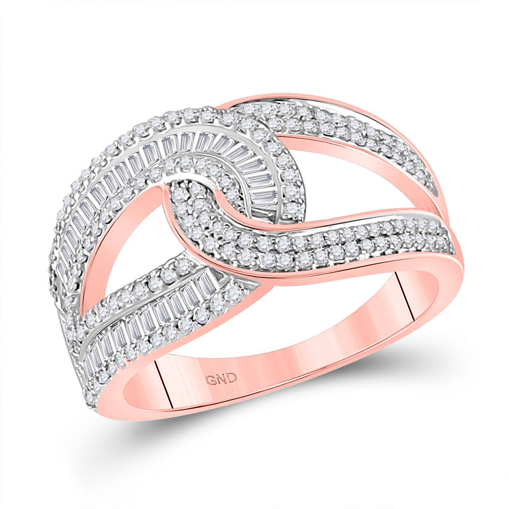 14Kt Rose Gold Womens Baguette Diamond Intertwined Band Ring 3/4 Cttw (4.64 grams)