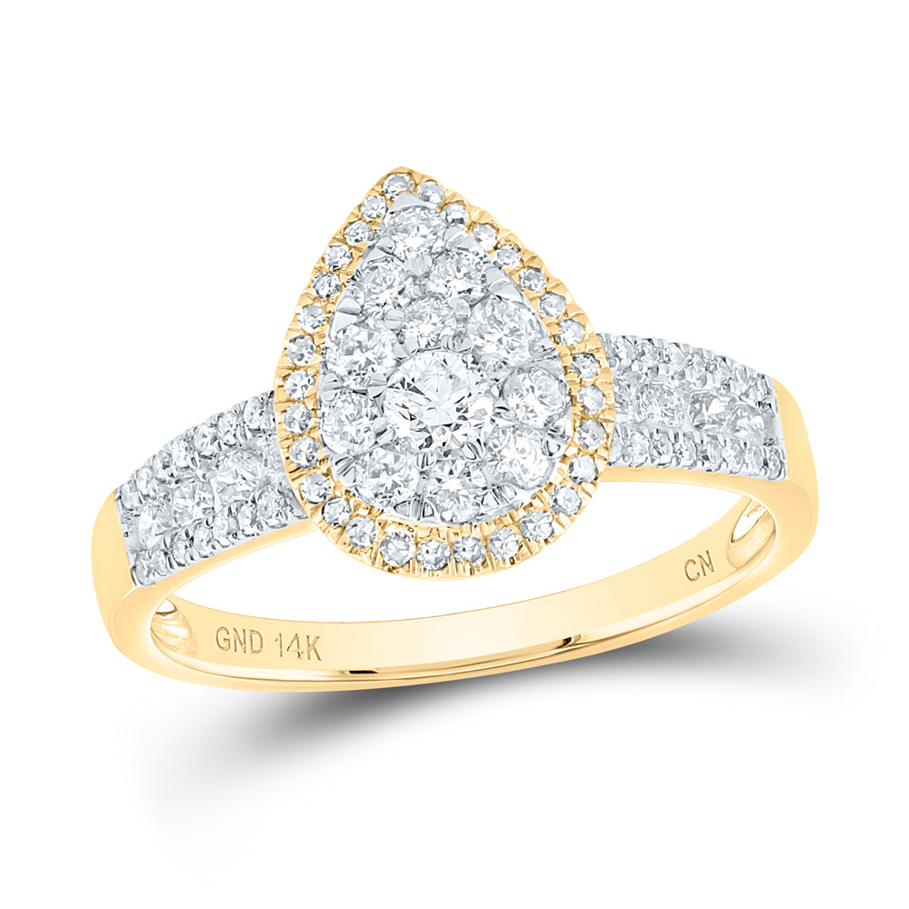 14Kt Yellow Gold Womens Round Diamond Pear Cluster Bridal Wedding Engagement Ring 3/4 Cttw (2.88 grams)