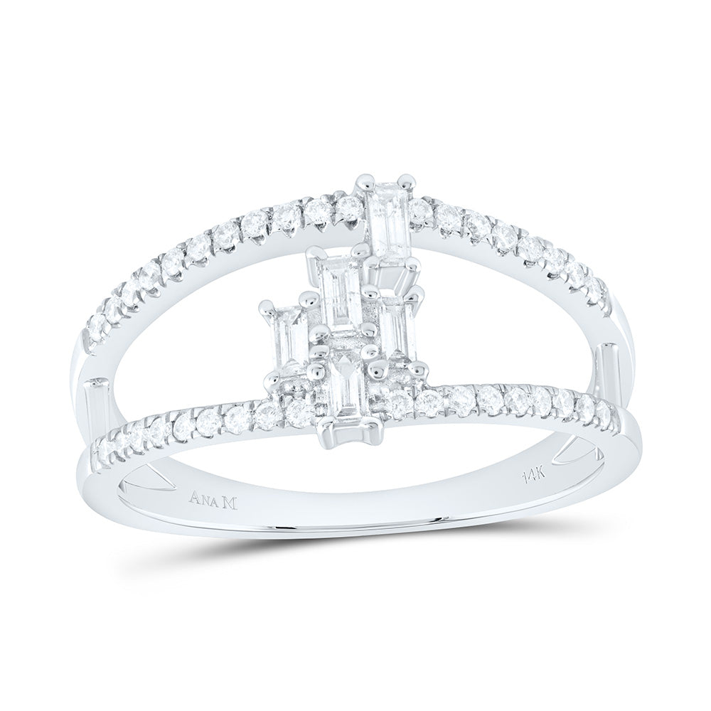 14Kt White Gold Womens Baguette Diamond Modern Cluster Fashion Ring 1/3 Cttw (2.74 grams)