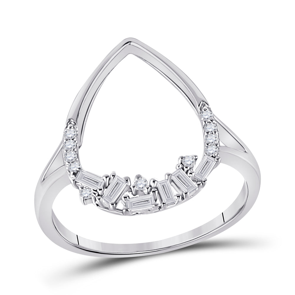 14Kt White Gold Womens Round Diamond Teardrop Shape Fashion Ring 1/5 Cttw (1.61 grams)