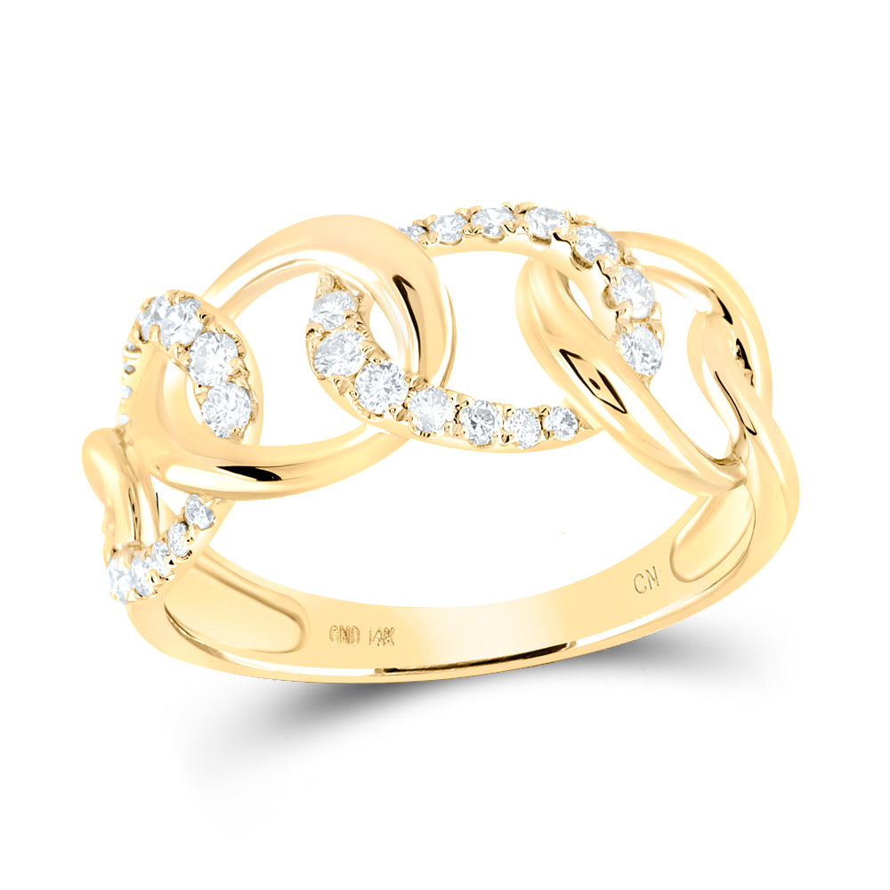 Gold Curb Link Fashion Ring 1/3 Cttw Round Natural Diamond Womens (2.8 grams)