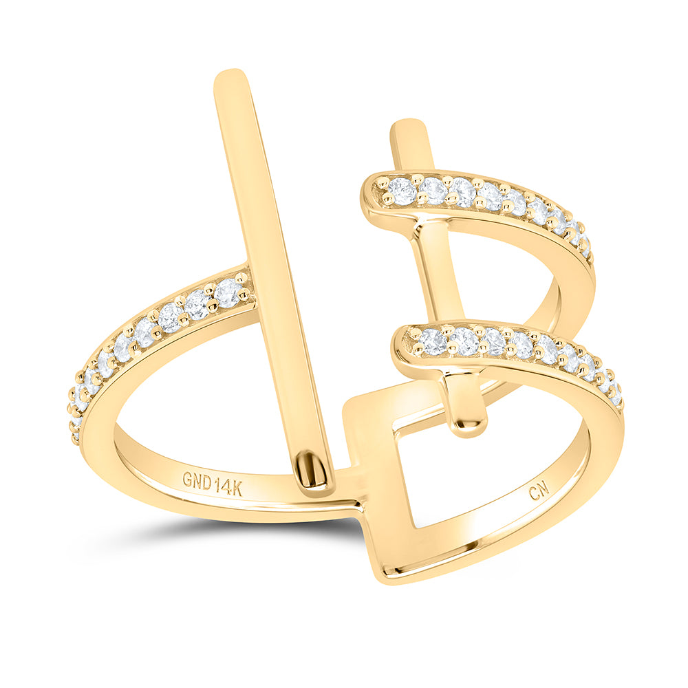 Gold Linear Fashion Ring 1/5 Cttw Round Natural Diamond Womens (3.58 grams)