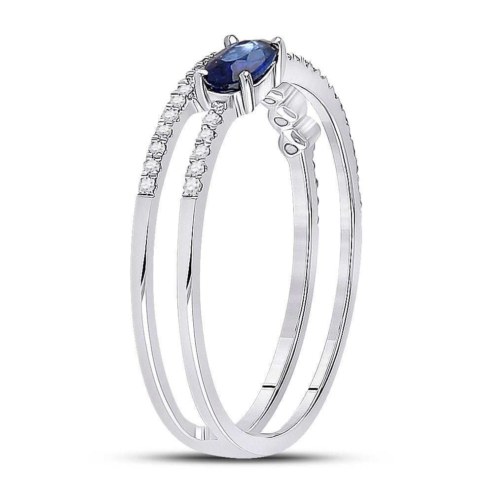 14Kt White Gold 1/5Ctw-Dia Cn 5X3Mm Sapphire-Oval Natural Gemring (1.69 grams)