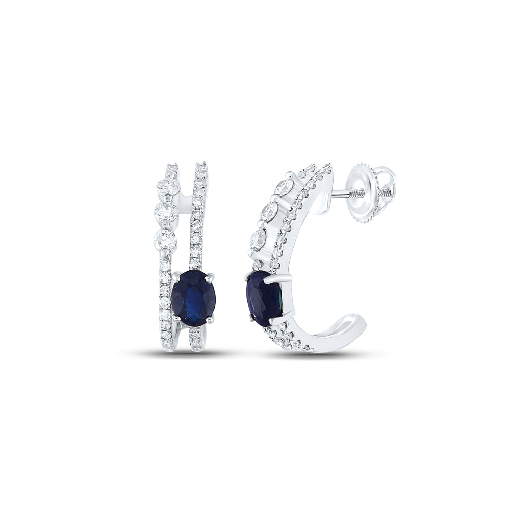 14Kt White Gold 1/4Ctw-Diamond 1/2Ct-Sapphire-Oval Natural Gem Earrng (1.8 grams)