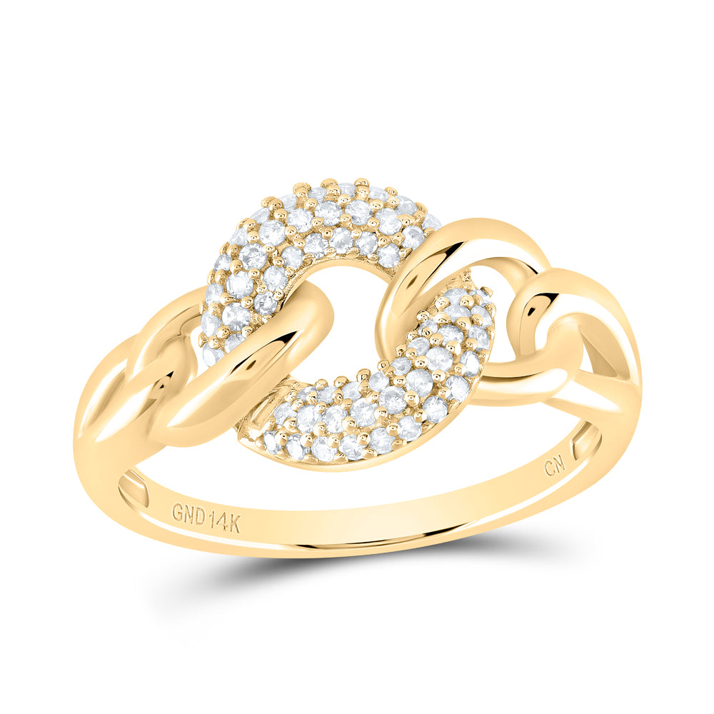 Gold Curb Link Ring 1/5 Cttw Round Natural Diamond Womens (2.97 grams)