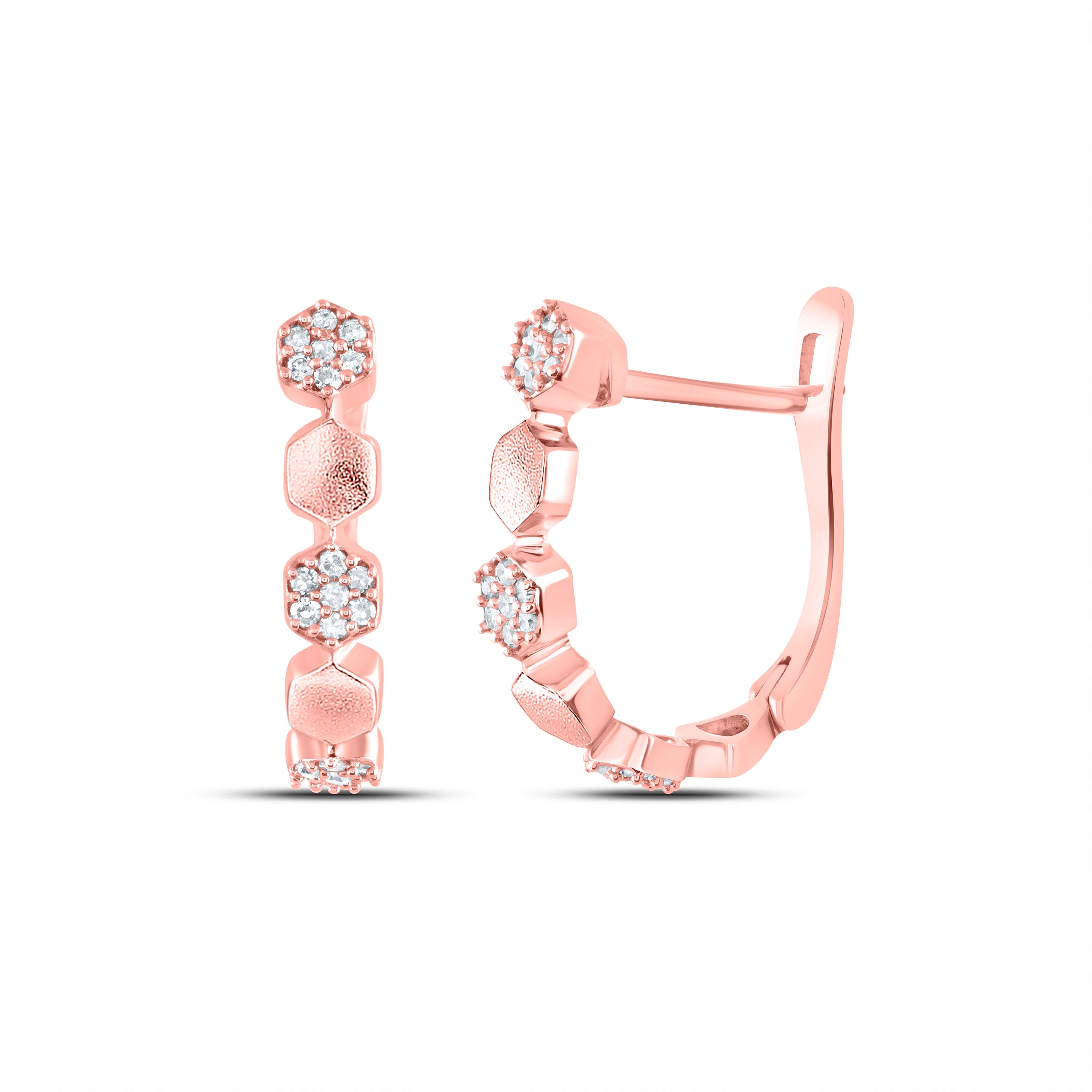 14Kt Rose Gold Womens Round Diamond Modern Hoop Earrings 1/8 Cttw (1.89 grams)